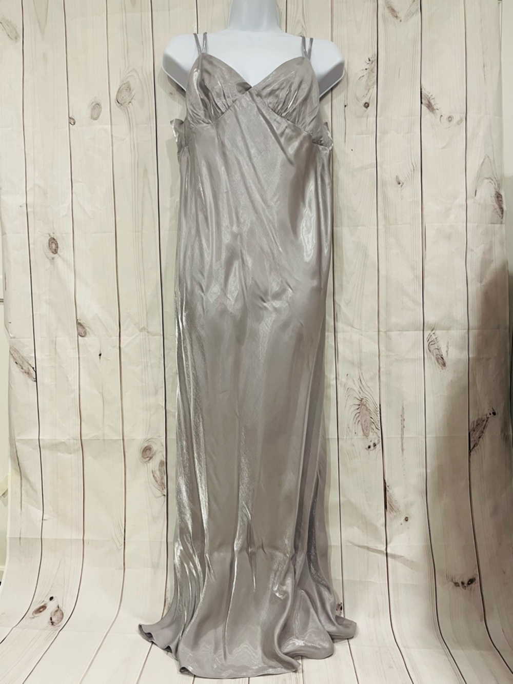 Women's Silver Slip Dress - Elegant Metallic Evening Gown